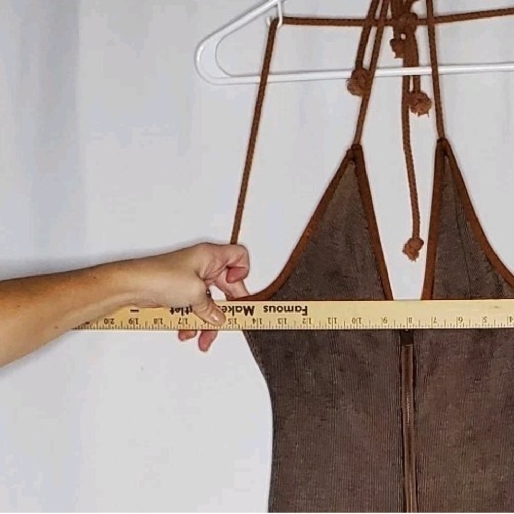 Ribbed Halter Bodycon Jumpsuit Women Medium Brown Zipper Cargo Urban Baddie - Picture 9 of 14